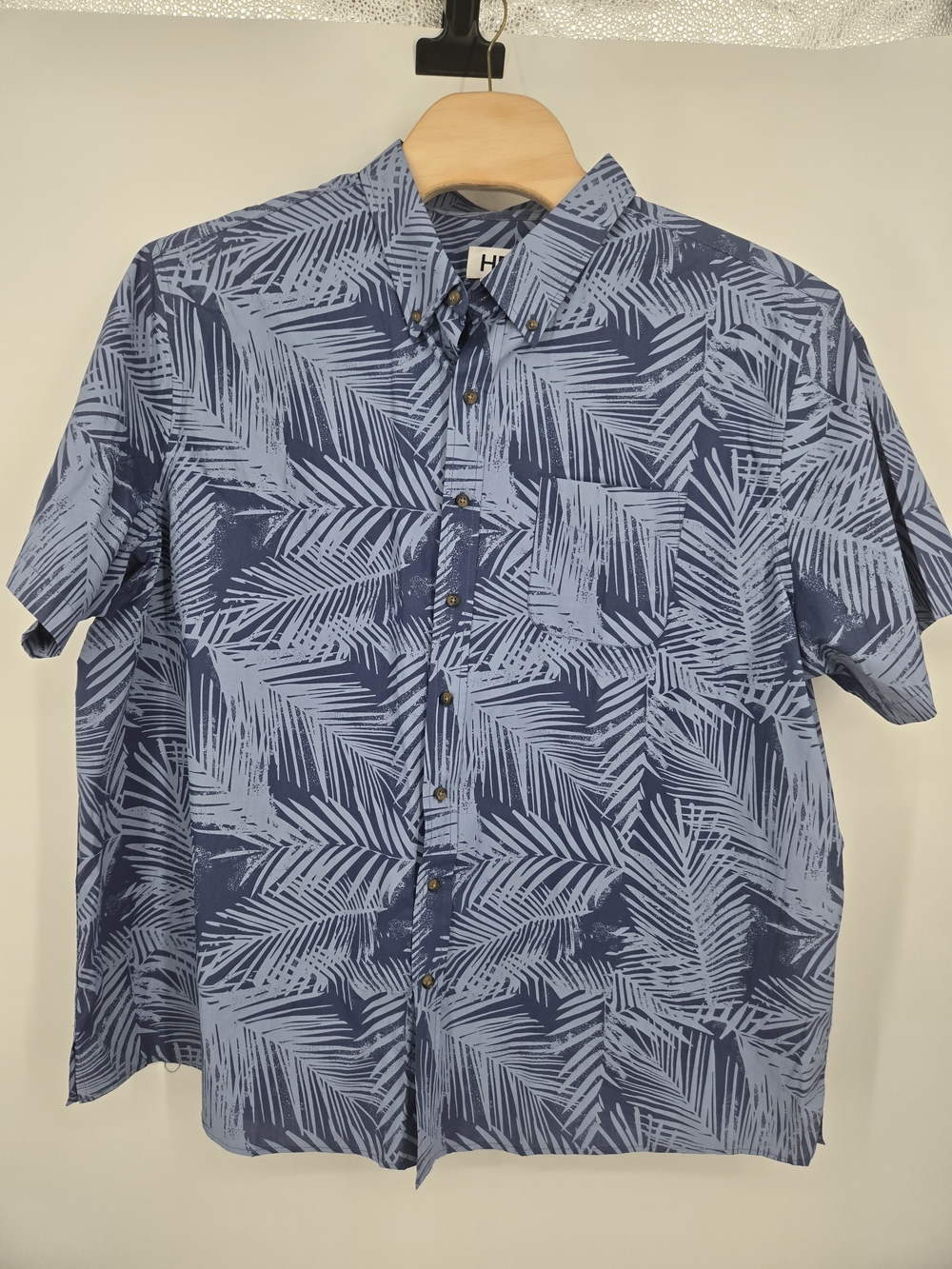 HB/DXL Blue Casual Palm-Print Short-Sleeve Button-Down Shirt 3XL NWT (7798)